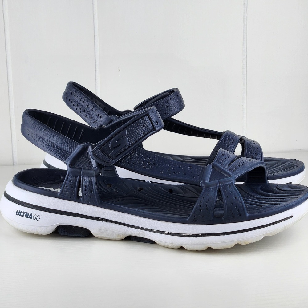 Skechers Foamies Womens GOwalk 5 Astonished Navy Blue Sandals Size 9